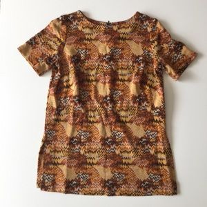 Vintage 70s Tan Chevron Tunic Top Shirt Size L XL